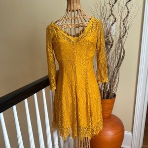 Always indigo golden mustard colored lace dress